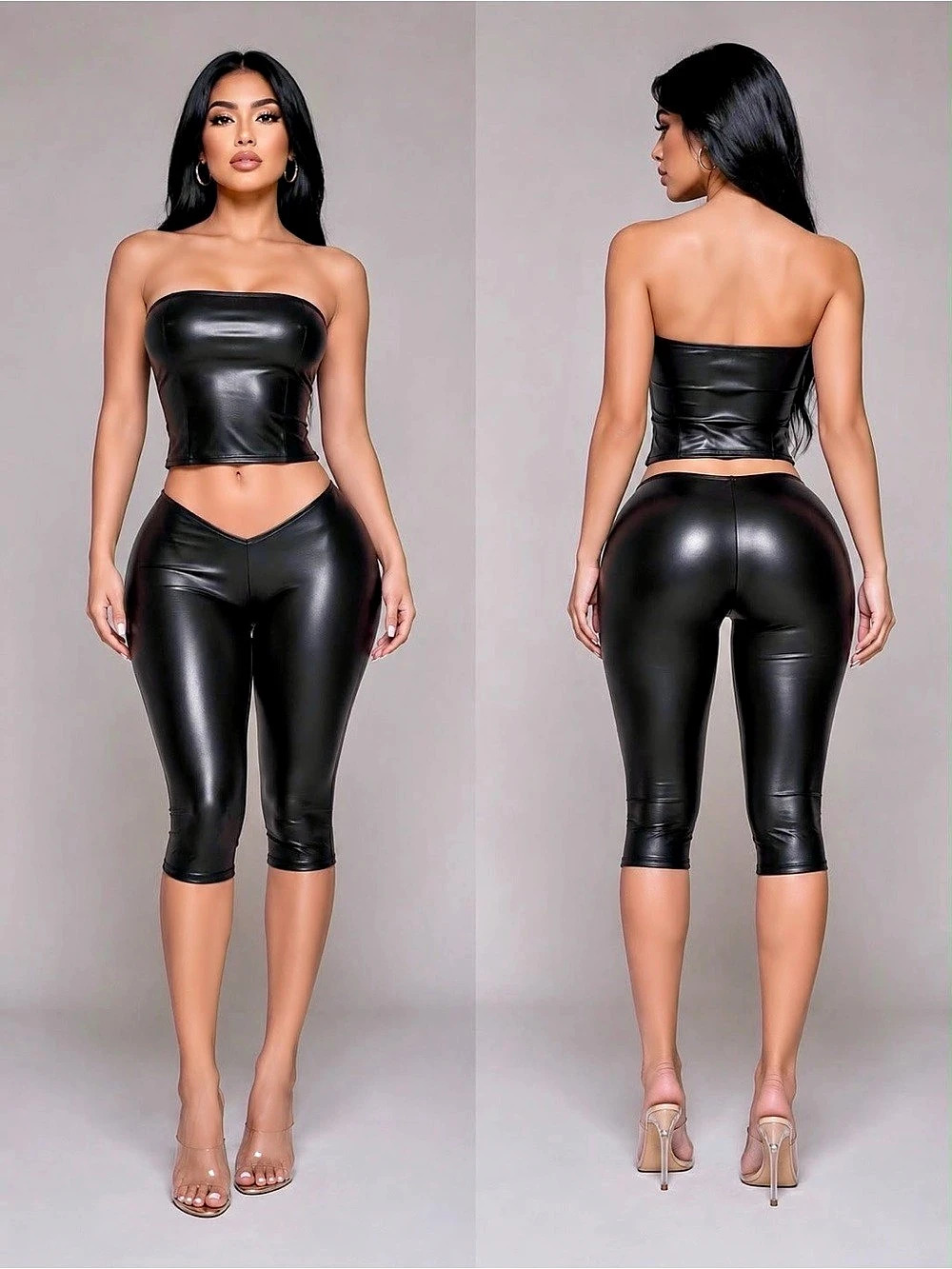 Black Faux Leather Legging Set